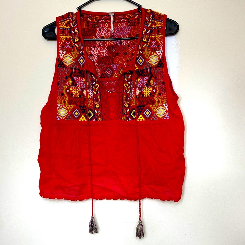 Free People Lohri Embroidered Keyhole Tie Top Women’s Medium